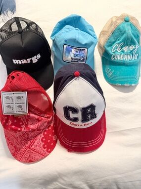 Assorted five Hat Bundle - Red, Black, Turquoise, Blue, Navy
